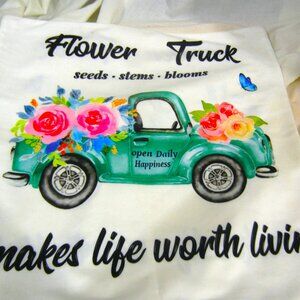 Flower TRUCK Throw Pillow Case Cover 18"x16"